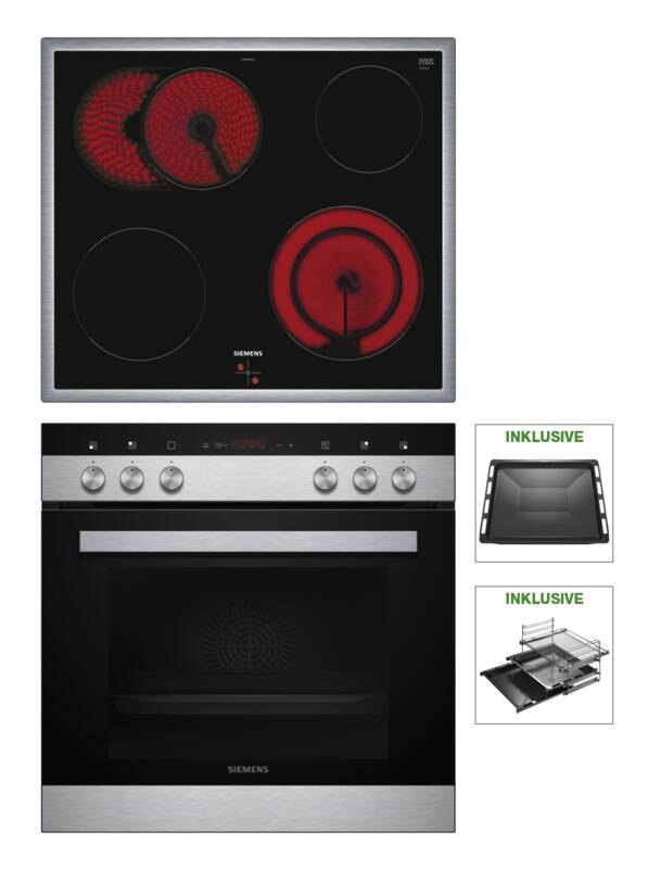 Siemens MKE2KA175 (HE113FBS2+EA64RGNA1E+HZ438301+HZ431002) Einbau-Herd-Set, Elektro-Backofen, 66 l Garraum