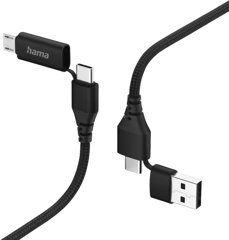Hama 201537 4IN1,USBA+USBC,USBC+MIC.USB,1,5M Anschluss-/Verbindungskabel, a) von 1x USB-B Micro-Stecker, 1x USB-C Stecker