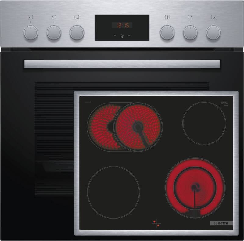Bosch EPH21SK1 (HEF113BS1+NKN64RGA2E) Einbau-Herd-Set, Elektro-Backofen, 66 l Garraum