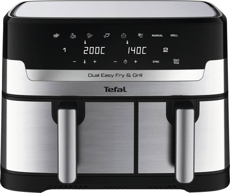 Tefal EY905D - Dual Easy Fry & Grill Doppel-Heißluft-Fritteuse, rechteckig, Display