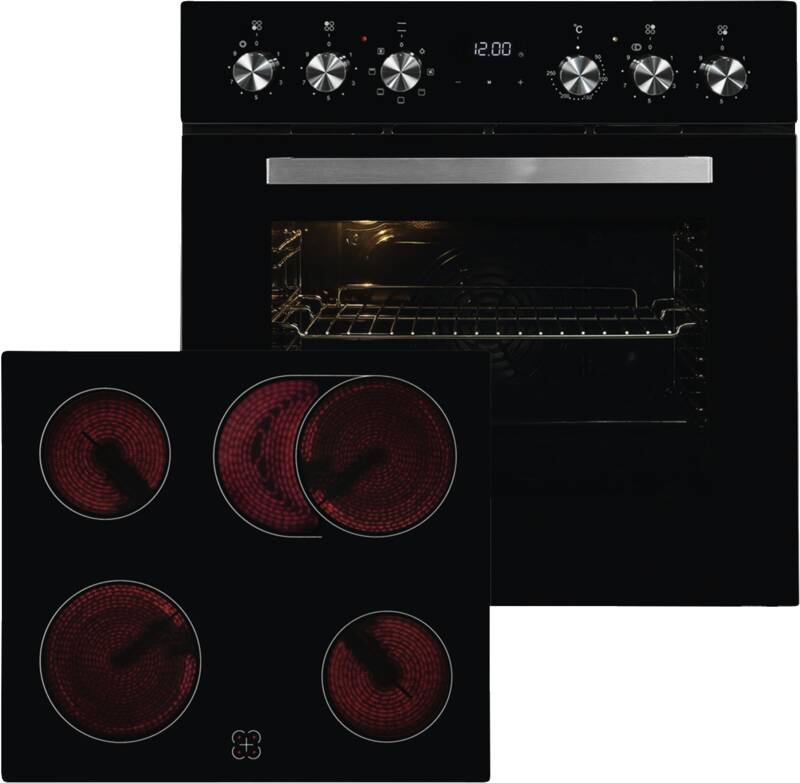 Exquisit EHE157-UBZ-020-Set Kochfeld mit Rahmen Einbau-Herd-Set, Elektro-Backofen, 59 l Garraum