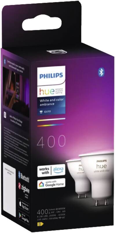 Philips HueWCA XW 4.2W GU10 2P EU LED-Standardlampe, Energieeffizienzklasse E, 4,2 Watt
