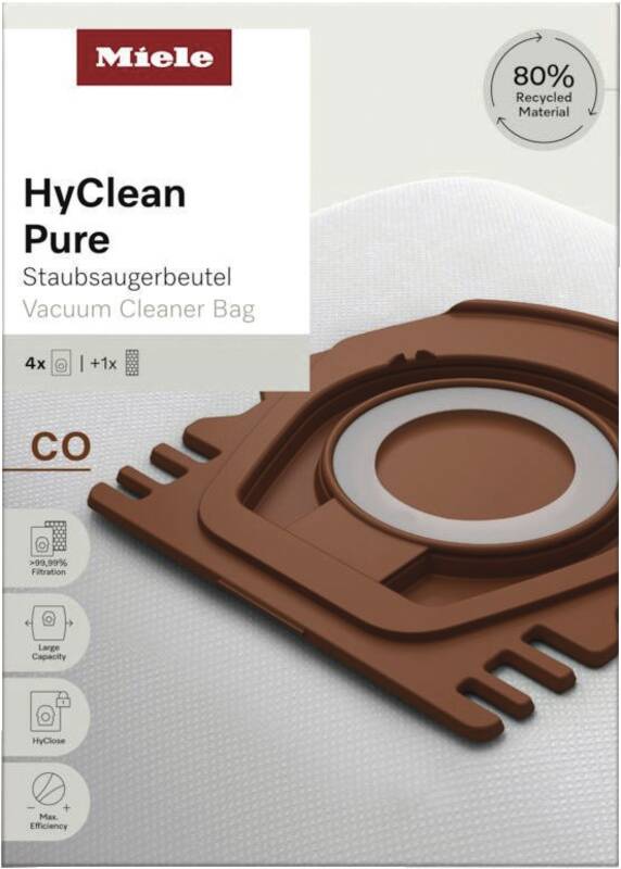 Miele HyClean Pure CO Staubsaugerbeutel, Inhalt 4 Stück, Produkt enthält recyceltes Material
