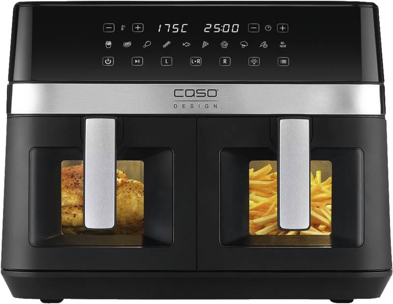 Caso AirFry Duo Chef Doppel-Heißluft-Fritteuse, rechteckig, Display