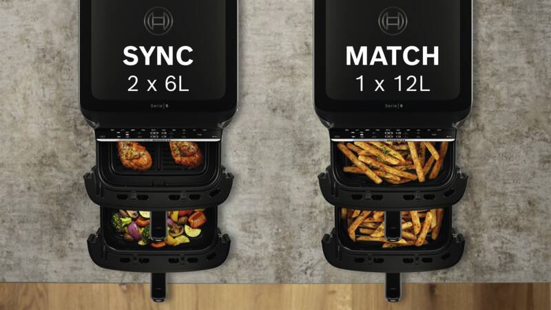 Bosch MAFD661B7 Serie 6 Doppel-Heißluft-Fritteuse, quadratisch, Display