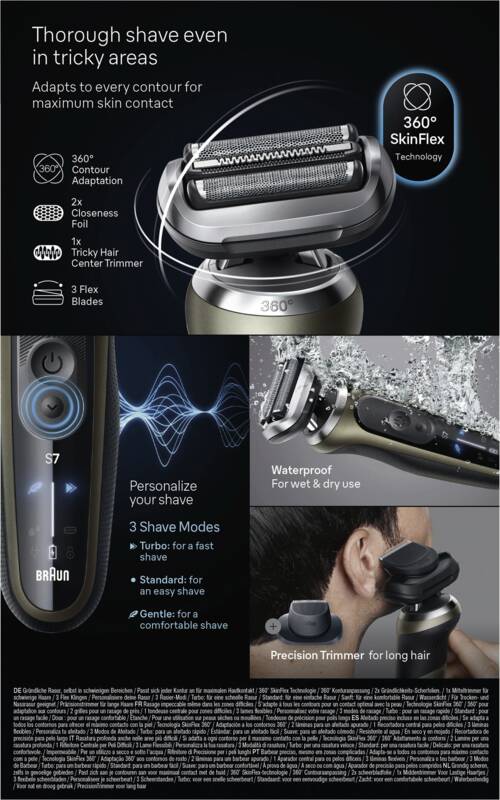Braun Personal Care 72-C7200cc Series 7 inkl. gratis Reinigungsstation Rasierer, Nass-/Trockenanwendung, Akkubetrieb