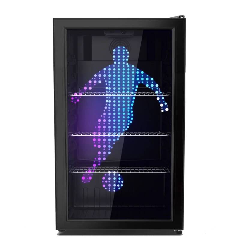 PKM GKS83FC1 Fußballer LED-Motiv Flaschen-/Getränkekühlschrank, gewerbliche Nutzung, Rauminhalt Kühlen: 89 l