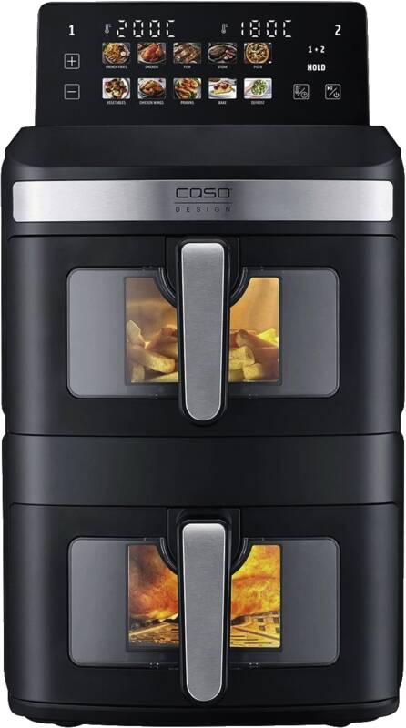 Caso AirFry DuoTower Doppel-Heißluft-Fritteuse, quadratisch, Display