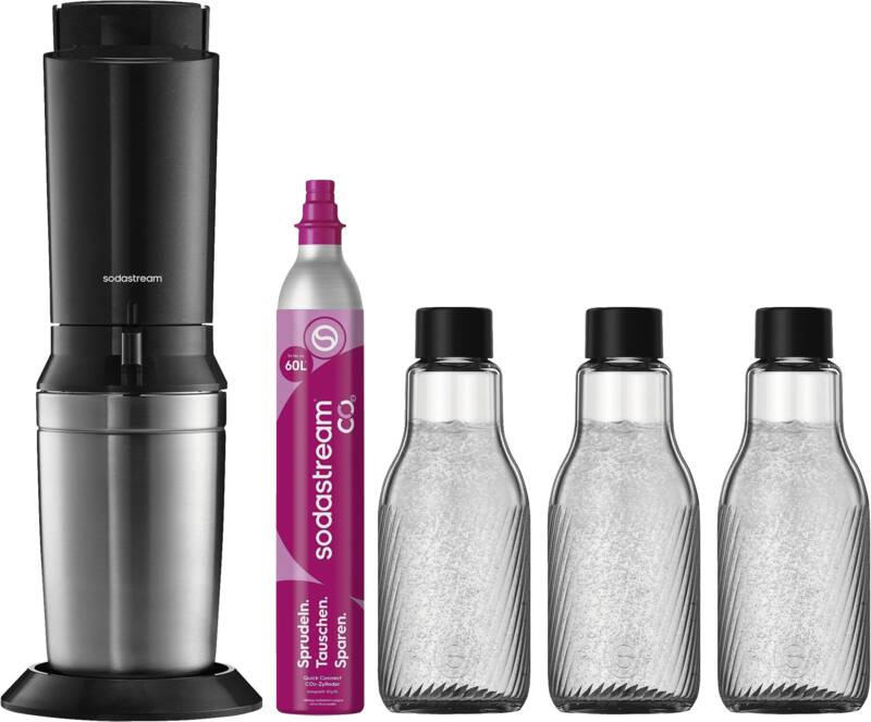 Sodastream CRYSTAL 3.0 (inkl. 3 Glasflaschen + 1 QuickConnect CO2-Zyl.) Sodagerät, CO²-Zylinder für bis zu 60 Liter Sprudelwasser, Glasflaschen: 3